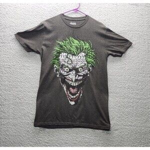 Joker Batman Heather Gray Poly Cotton Logo T-shirt M DC Comics Graphic Tee